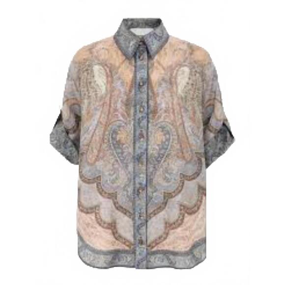 NEW ZIMMERMANN wanderlust short sleeve shirt in tapestry blue - Picture 4 of 4
